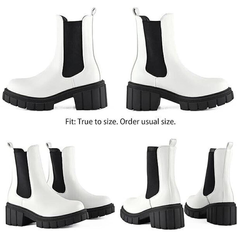 Super Chunky PLATFORM Boots Sz 5 White Chelsea Lug Sole - Picture 7 of 9